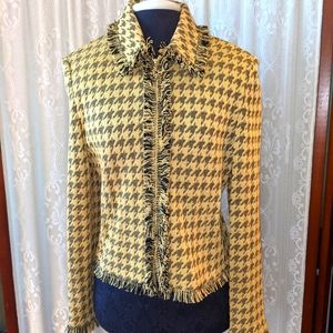 ST.JOHN Women Knit Fringed Yellow Black Tweed Jack
